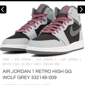 AIR JORDAN 1 RETRO HIGH GG WOLF GREY 332148-009 size 7 Youth